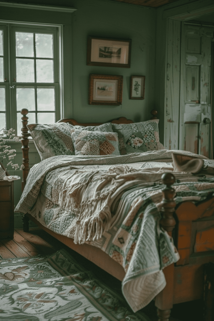 Traditional Sage Green Farmhouse Bedroom