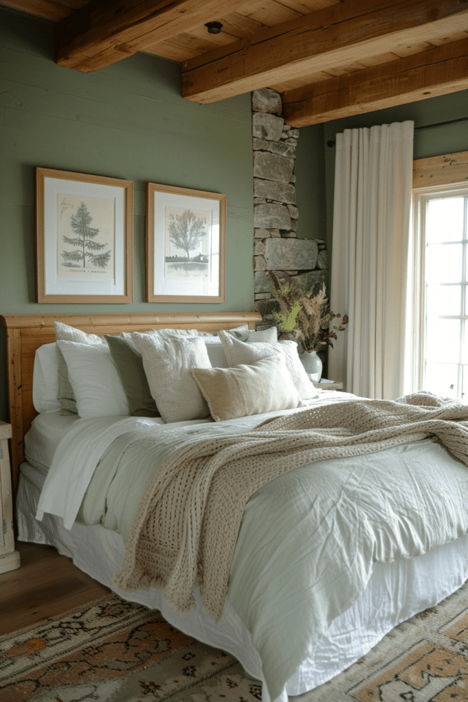 Nature-Themed Sage Green Farmhouse Bedroom