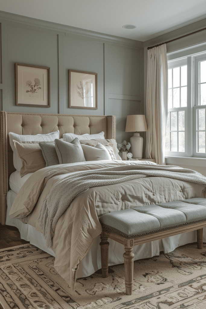 Streamlined Sage Green Farmhouse Bedroom