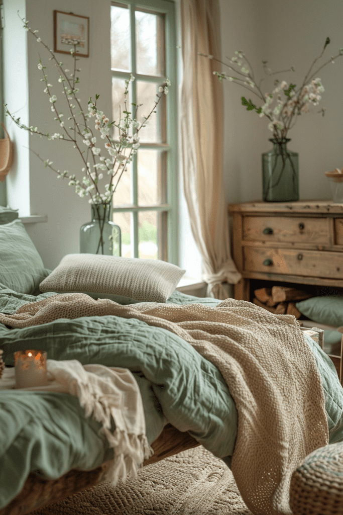 Eco-Friendly Sage Green Farmhouse Bedroom