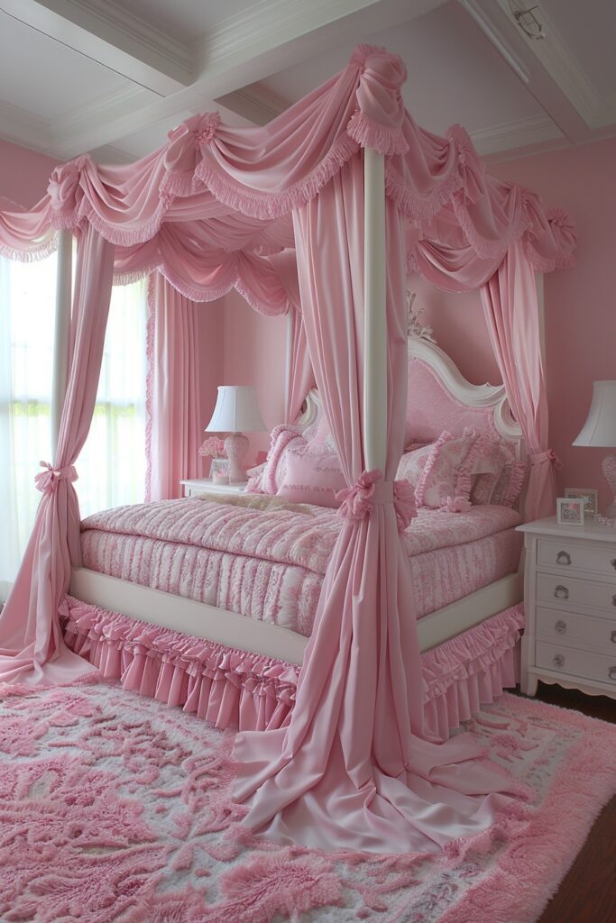 Blushing Ruffles Girls Bed with Canopy