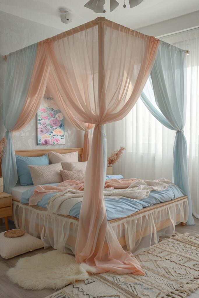 Calming Pastel Dream Canopy Bed