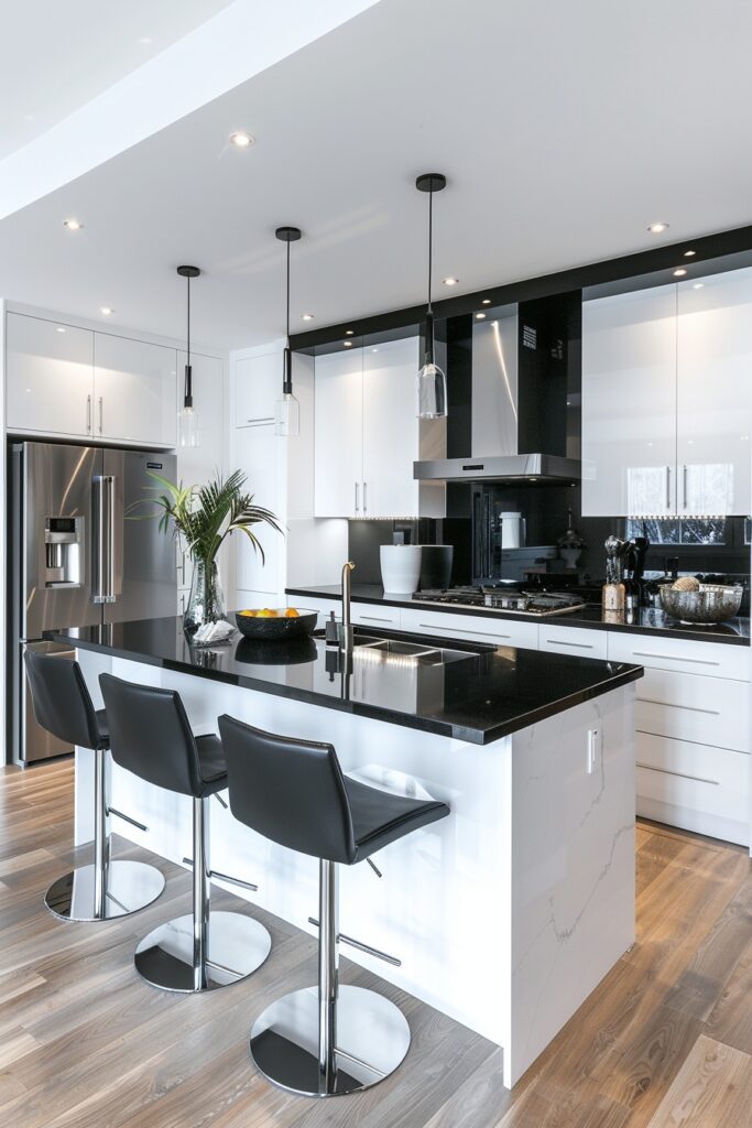 Contemporary Black Backsplash Kitchen