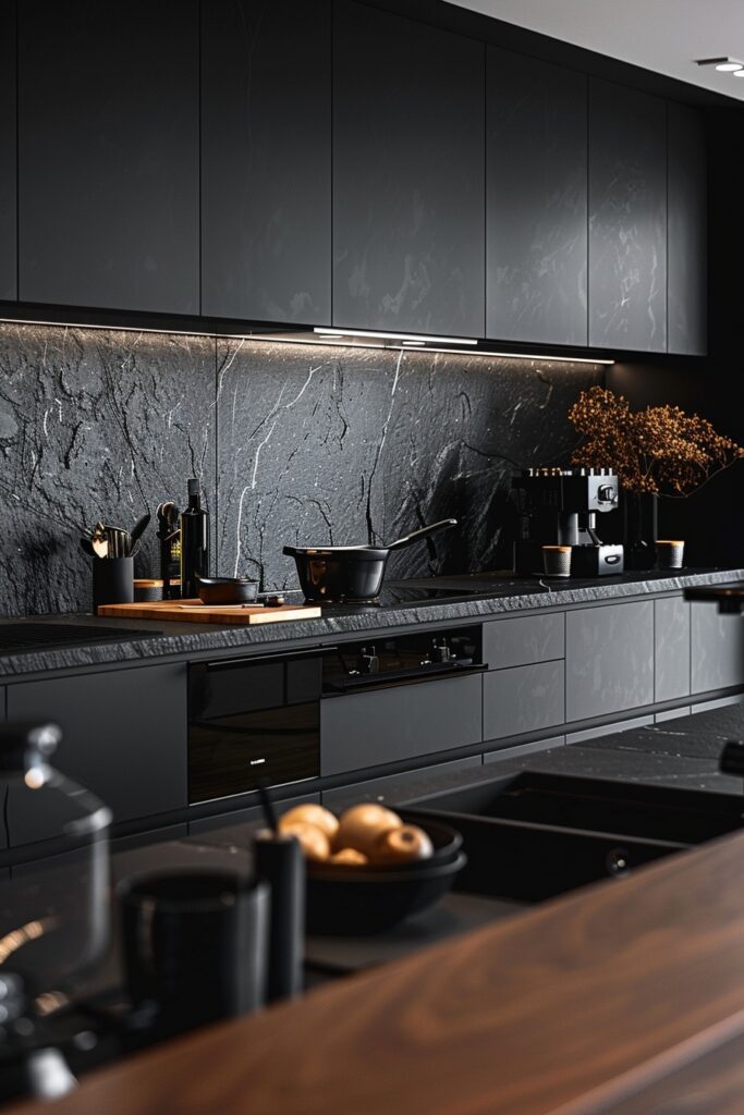 Elegant All-Black Kitchen Environments