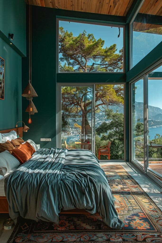 Expansive Teal View Bedroom