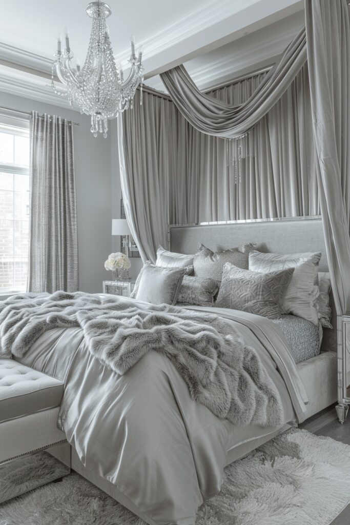 Glamorous Sophisticated Silver Canopy Bed