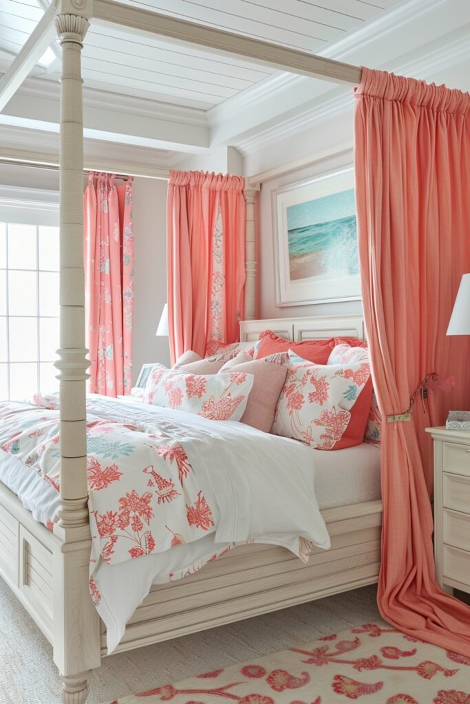 Joyful Cheerful Coral Canopy Bed