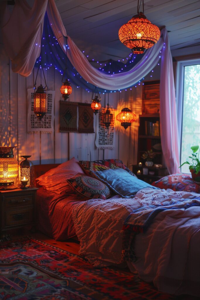 Lantern-Adorned Gypsy Boho Bedroom