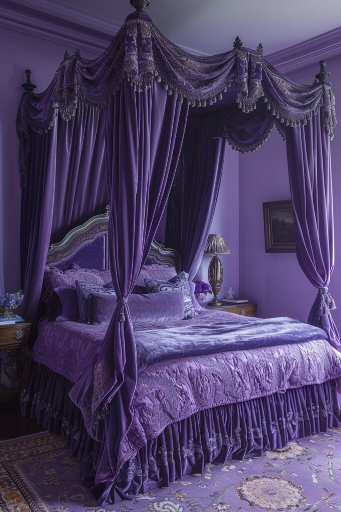 Lavish Purple Girls Bed with Canopy