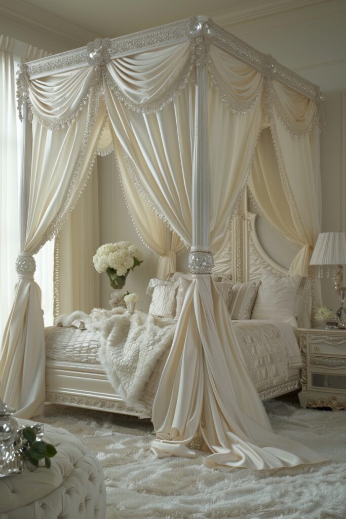 Luxurious Satin Draped Girls Bed with Canopy