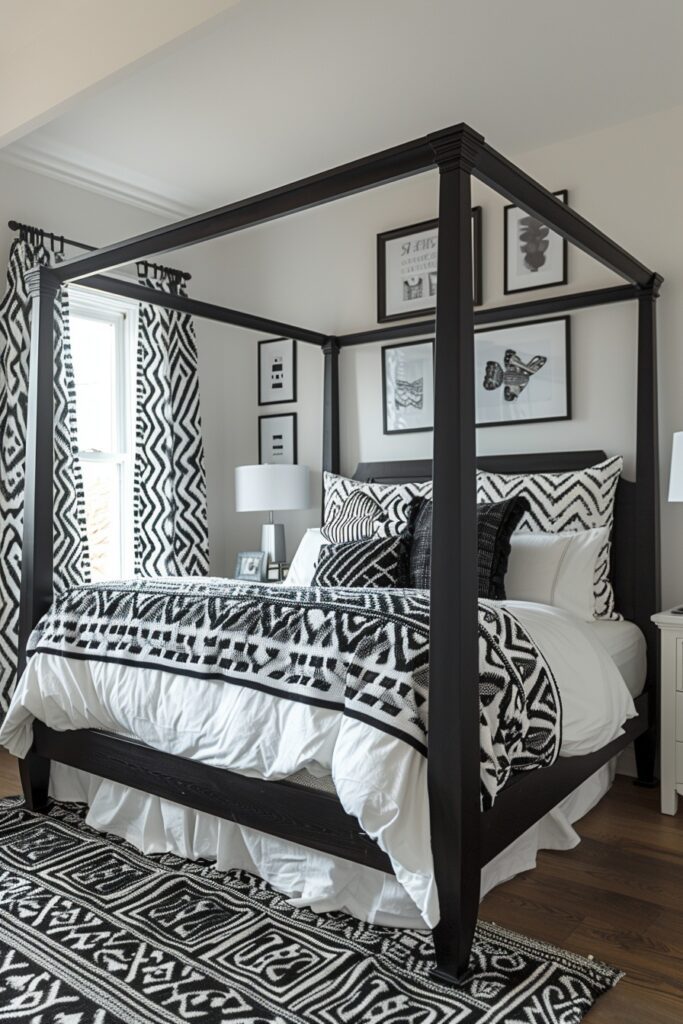 Monochrome Modern Girls Bed with Canopy