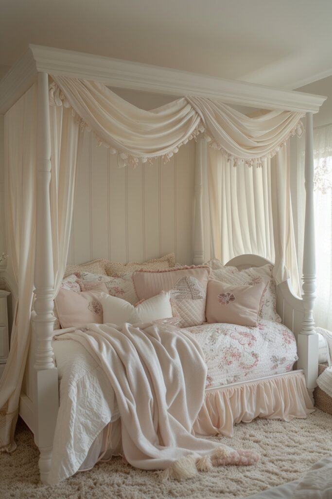 Pastel Serenity Girls Bed with Canopy