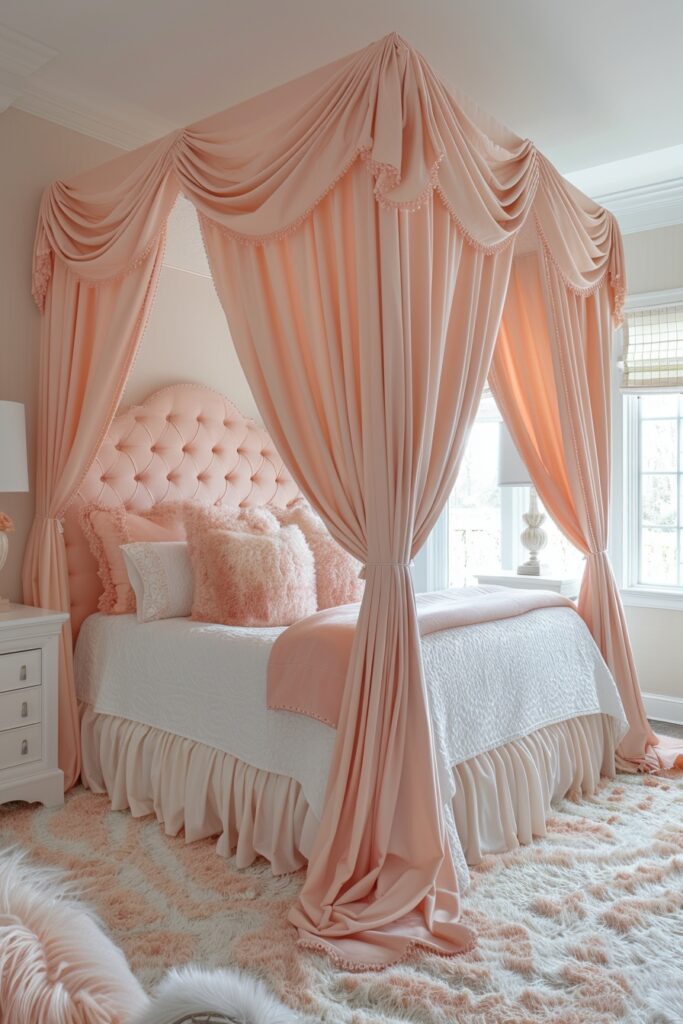 Peach Softness Girls Bed with Canopy