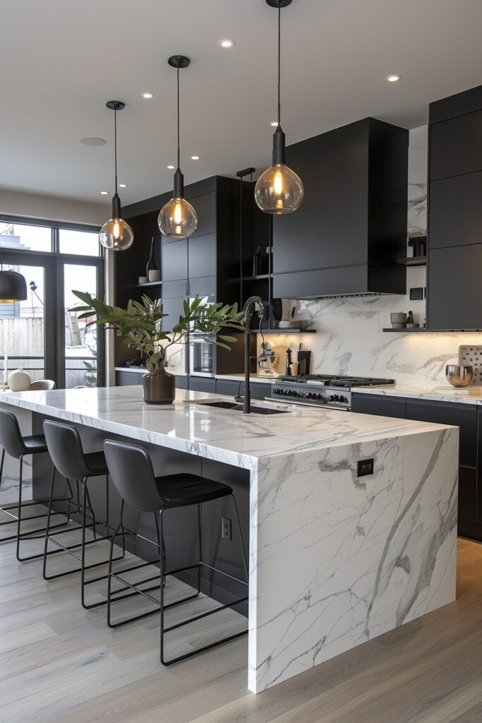 Pristine White Marble Kitchen Design