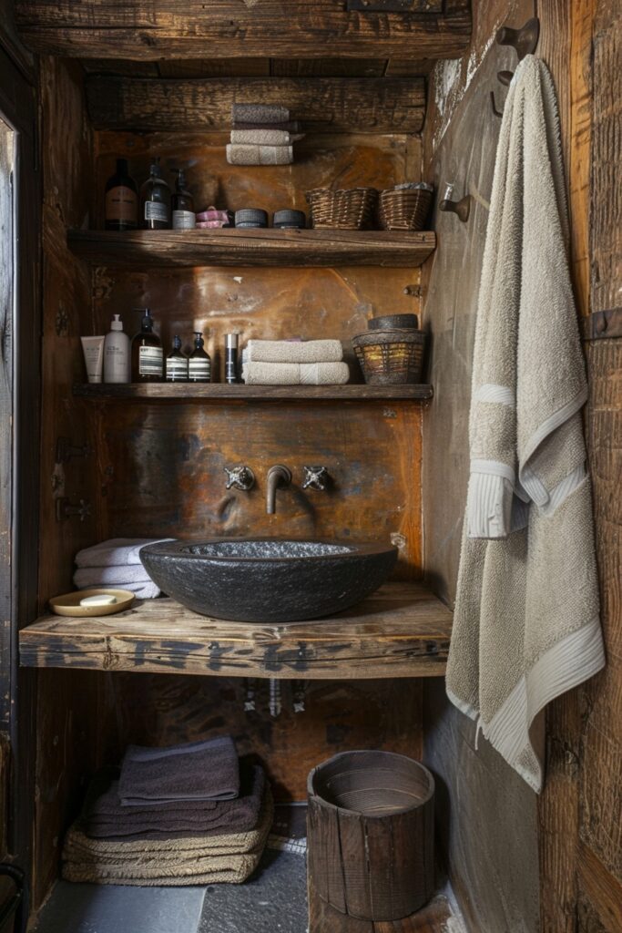 Rustic Touches in Compact Bathrooms