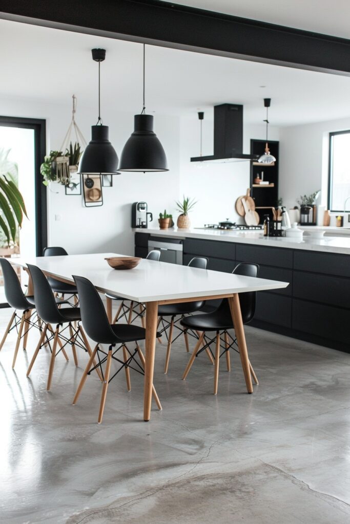 Seamless Black and White Open Kitchen