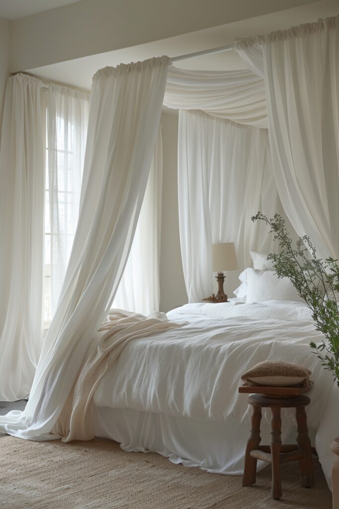 Serene Tranquil White Canopy Bed