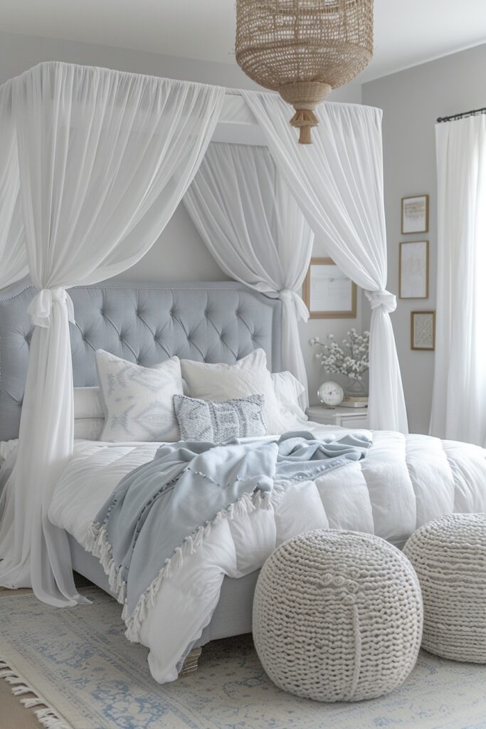 Sleek Silver Girls Bed with Canopy