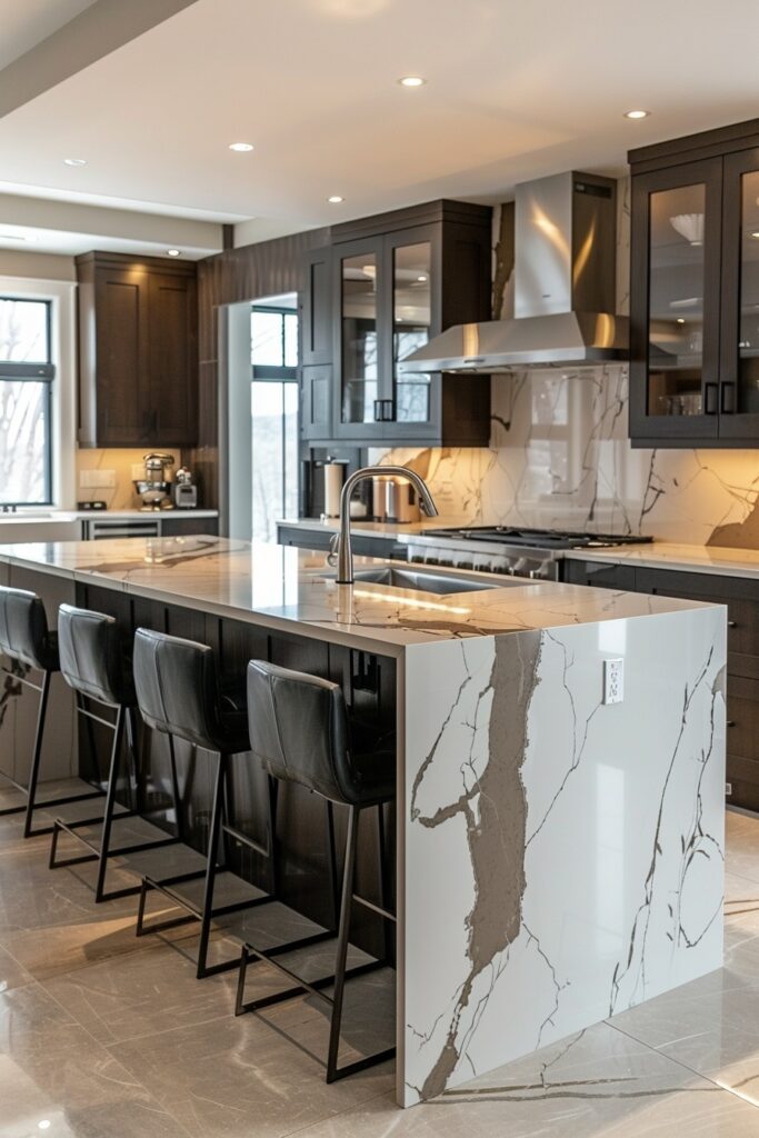 Sleek Waterfall Countertop Kitchens