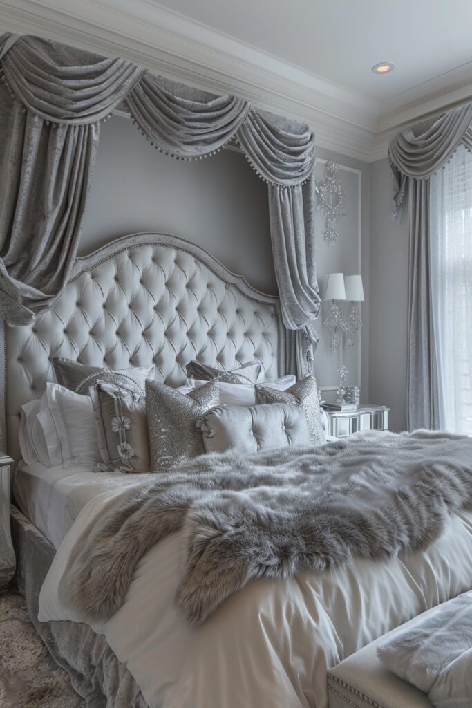 Sophisticated Soft Gray Elegance Canopy Bed