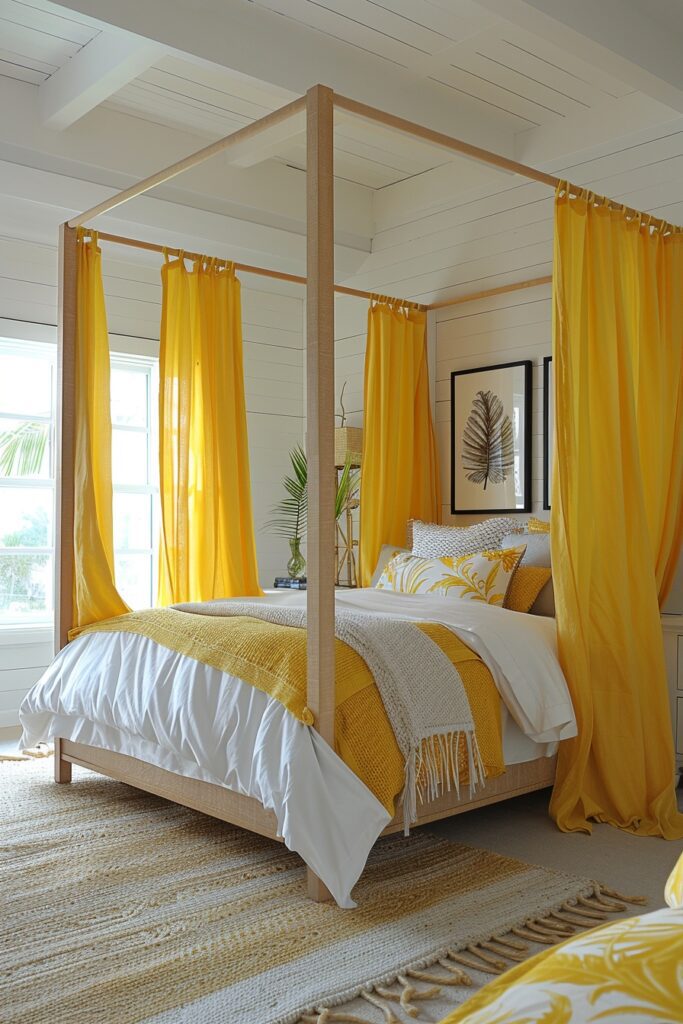 Sunny Bright Yellow Canopy Bed