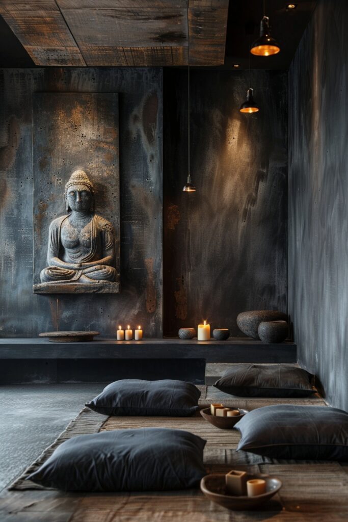 Tranquil Meditation Area in Dark Tones