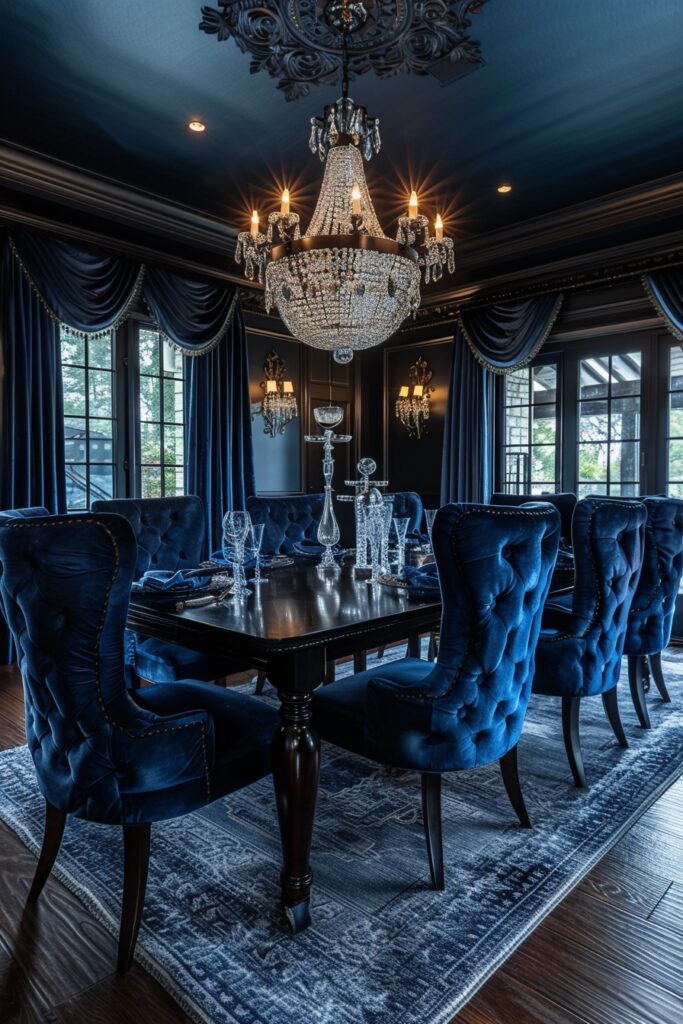 Velvet-Draped Dining Room