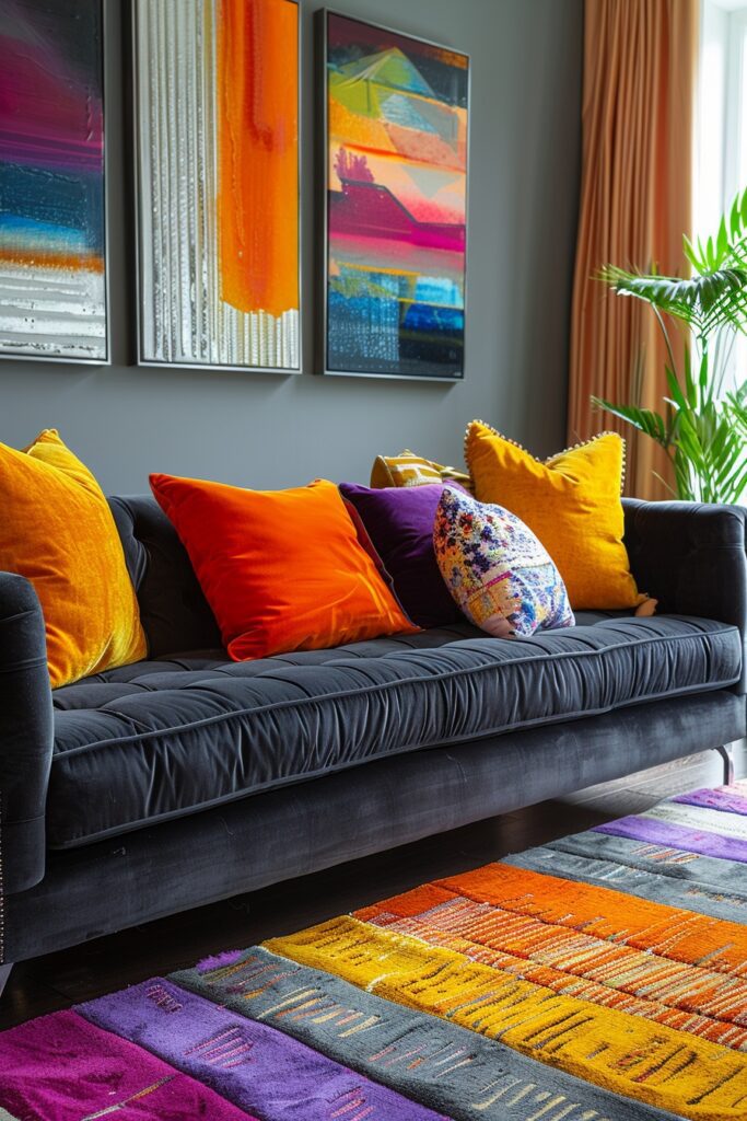 Vibrant Accents in Grey Decor