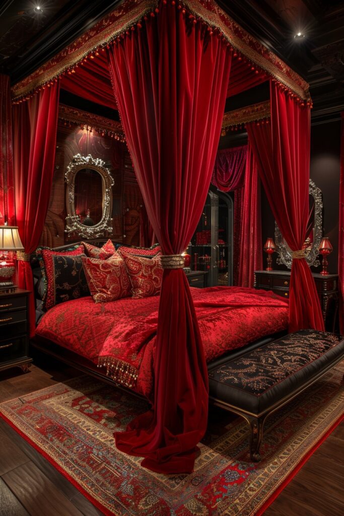 Vibrant Royal Red Canopy Bed