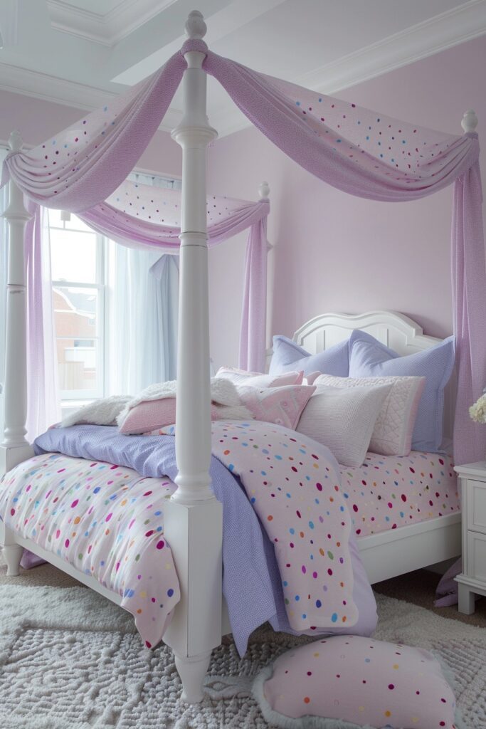 Whimsical Dots Girls Bed with Canopy