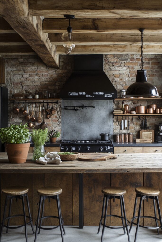 Brick Accent Rustic Kitchen