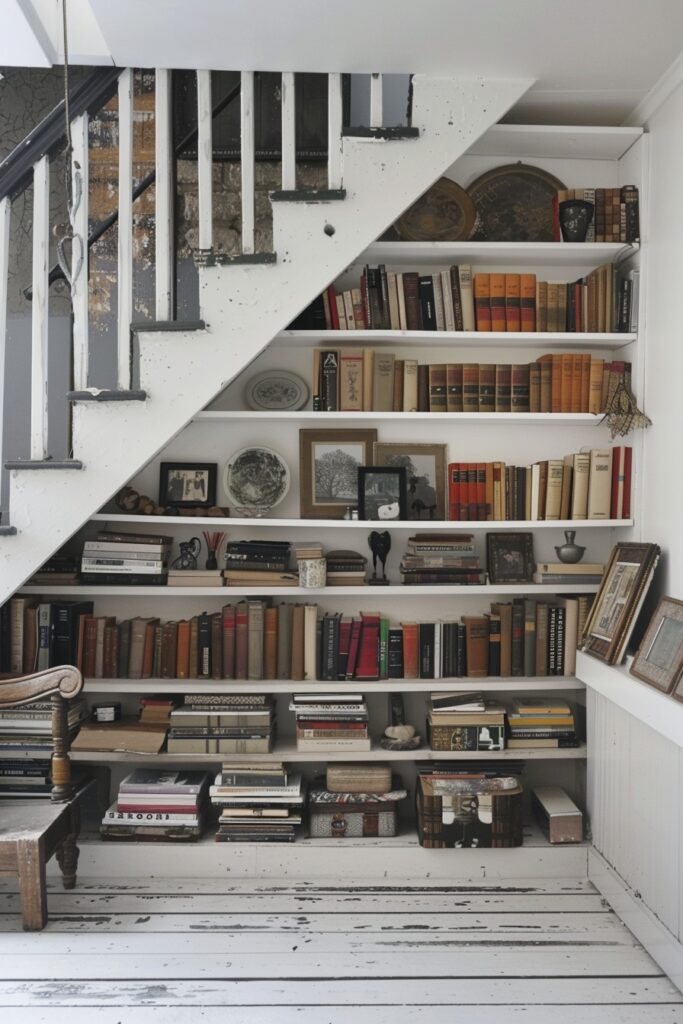 Chic Open Shelving Under Stairs