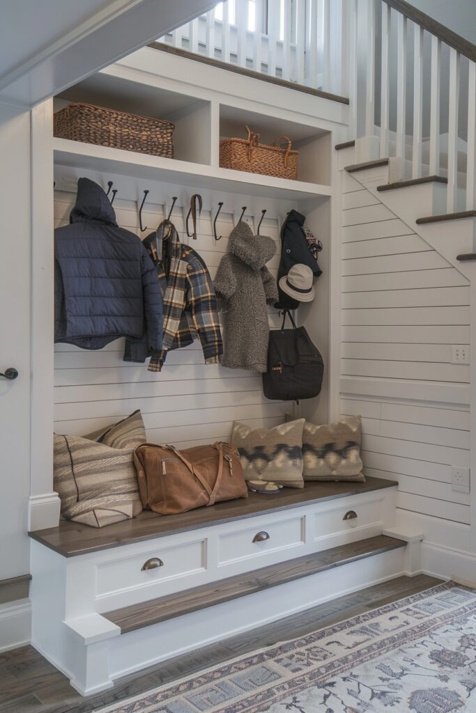 Coat and Accessory Storage Under Stairs