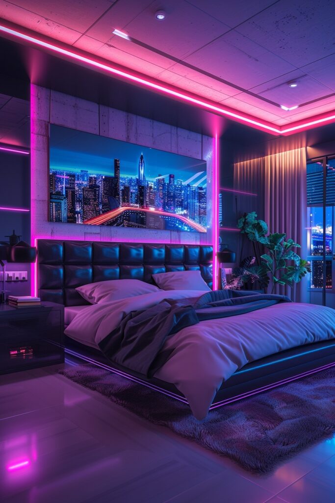 Futuristic Pink and Black Bedroom