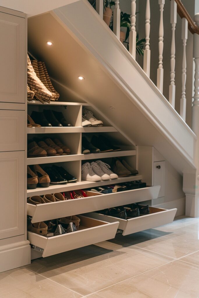 Hidden Shoe Storage Under Stairs