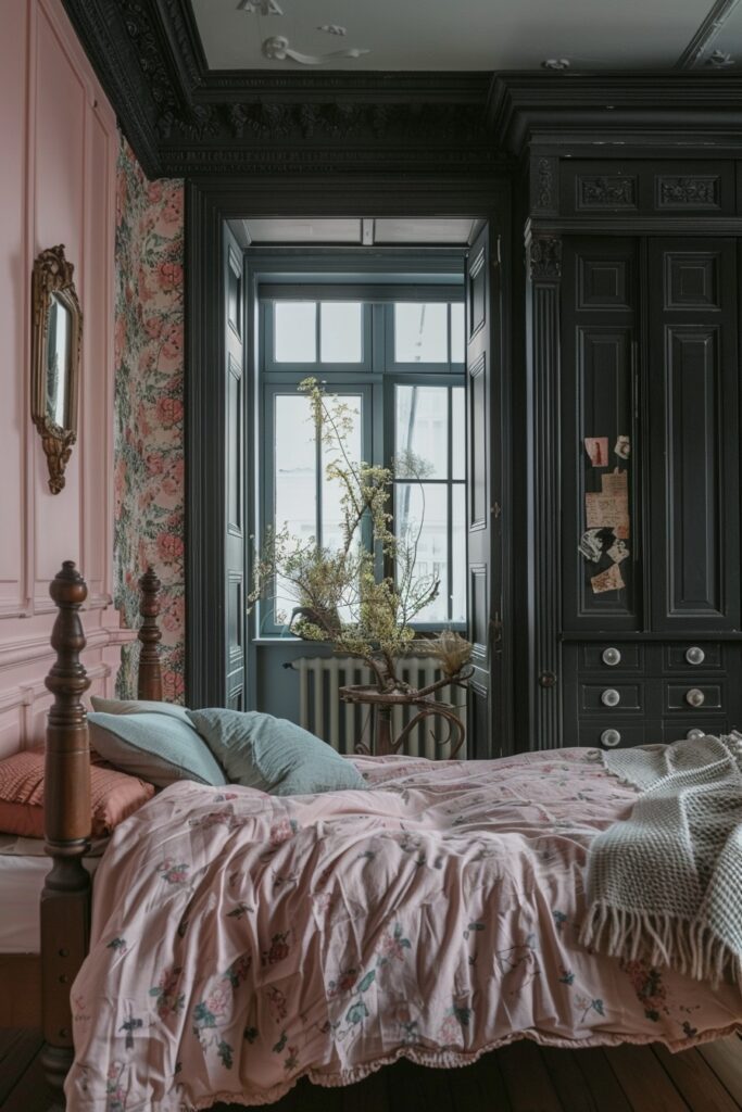 Monochrome Pink in Black Bedroom