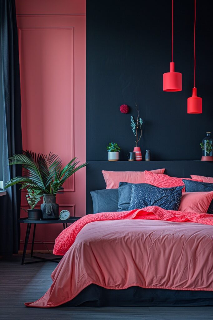 Pink and Black Color Block Bedroom