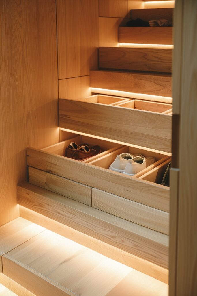 Sleek Drawer Systems Under Stairs