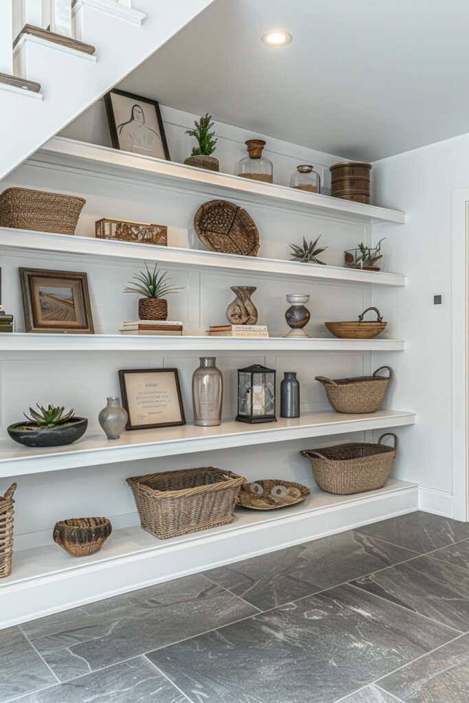 Sophisticated Display Shelving Under Stairs