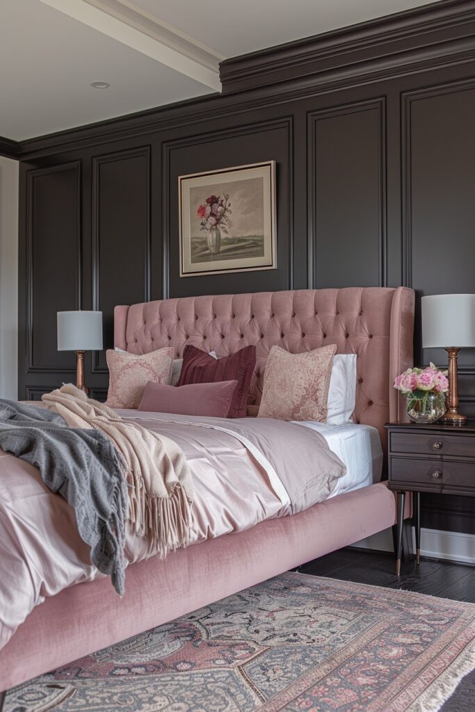 Sophisticated Pink and Black Bedroom