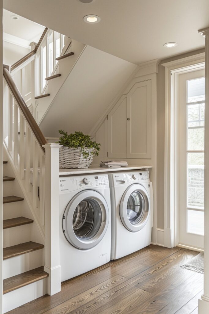 Streamlined Laundry Under Stairs