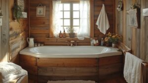 small log cabin interior bathroom