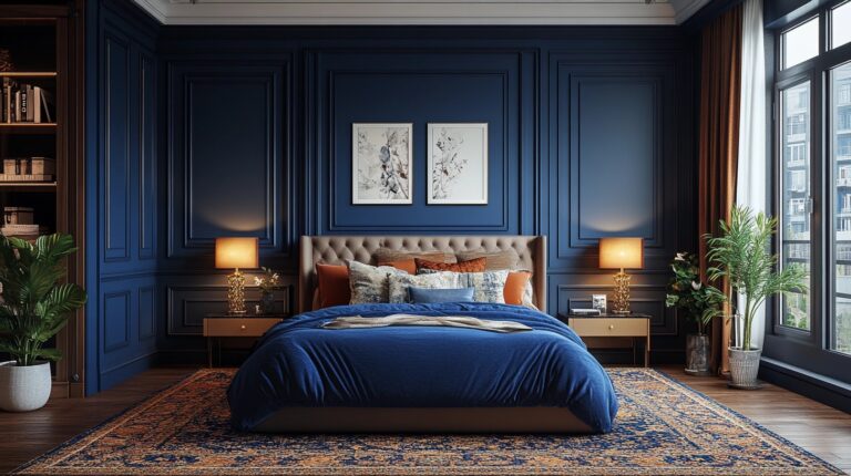 navy blue boho bedroom