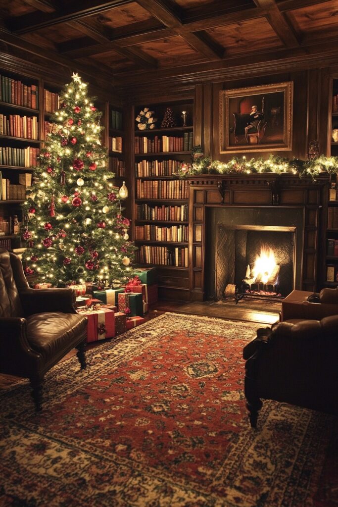 Classic Christmas Library Ambiance