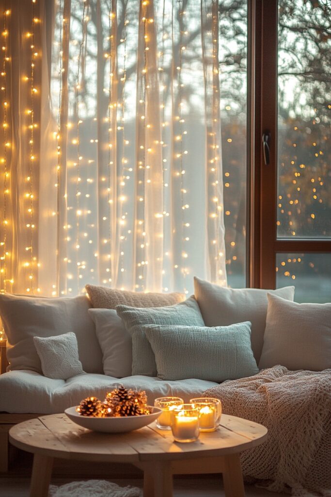 Glowing Christmas Lights in the Sunroom