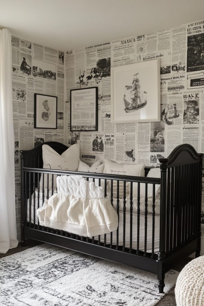 Newspaper Print Baby Room