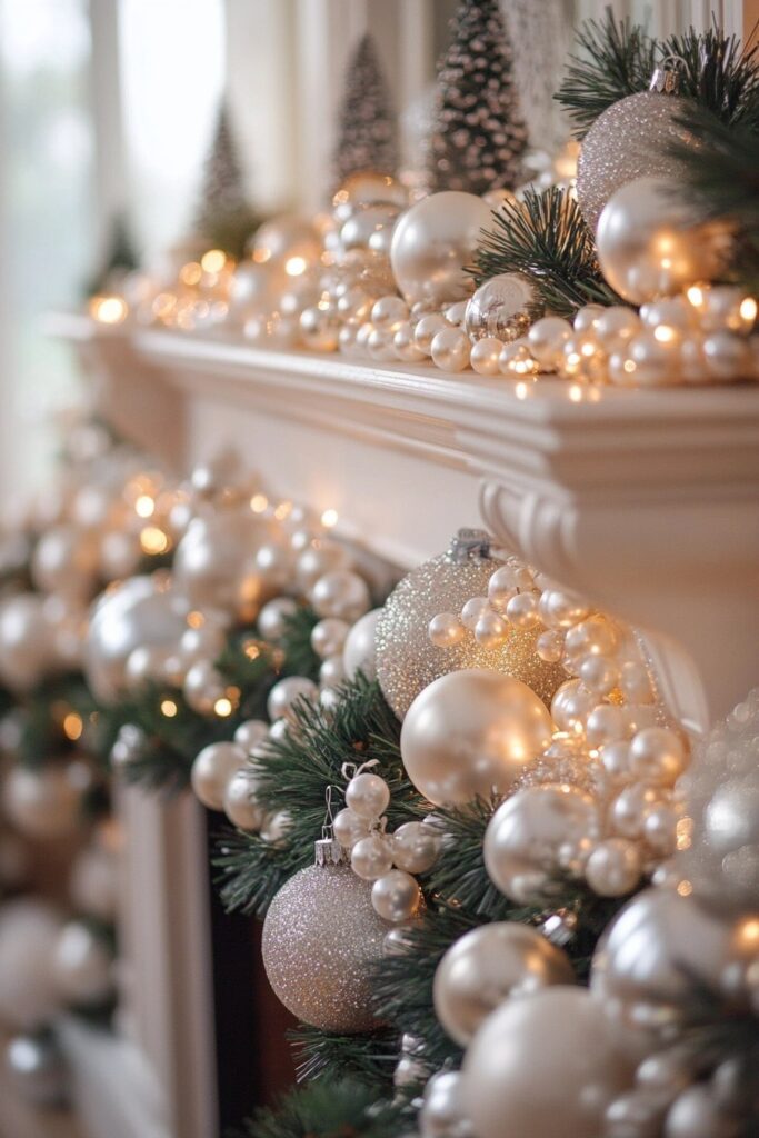 Pearl-Adorned Fireplace Elegance