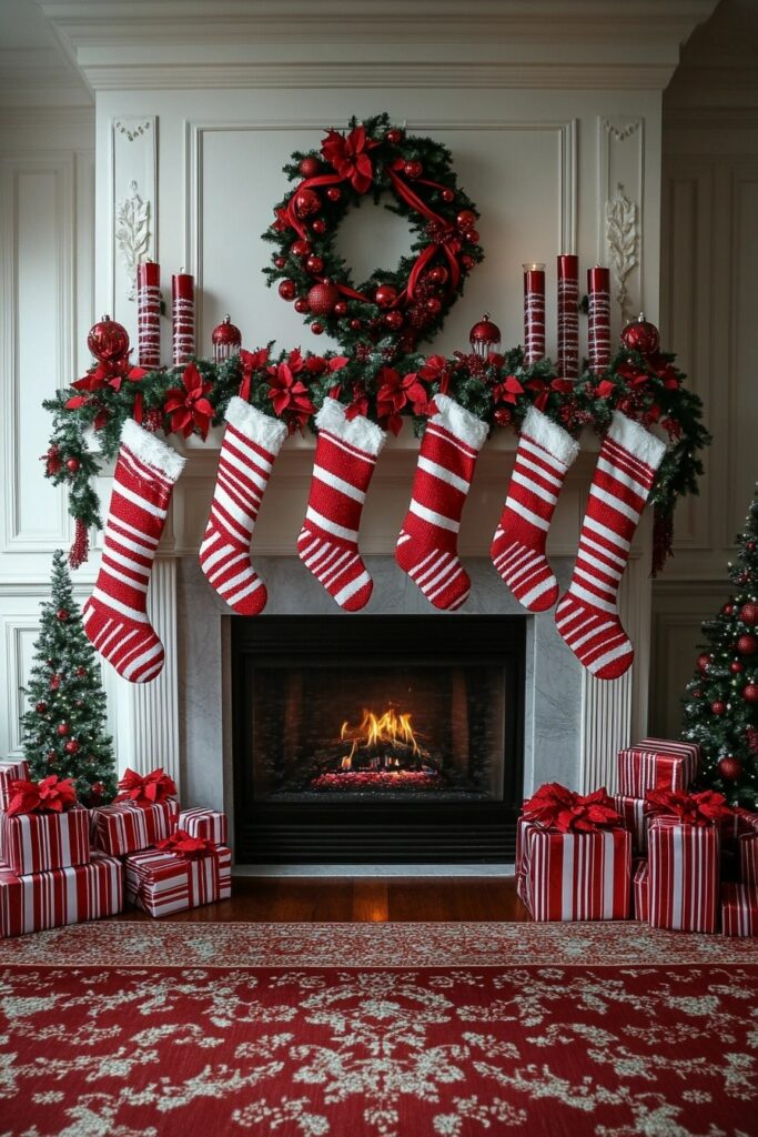 Striped Holiday Fireplace Theme