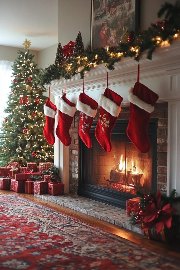 Traditional Red and Green Fireplace