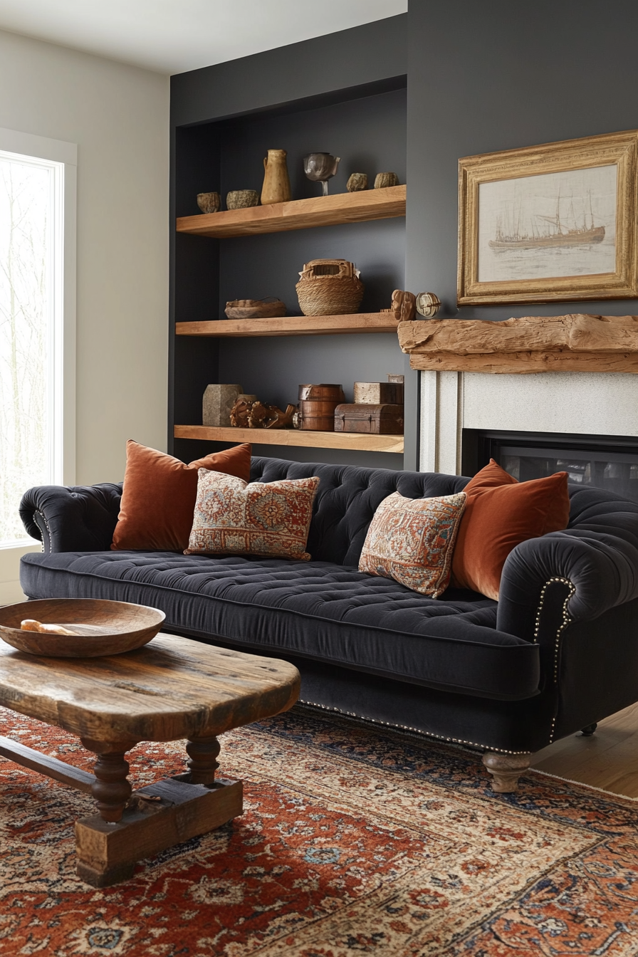 Black couch living room